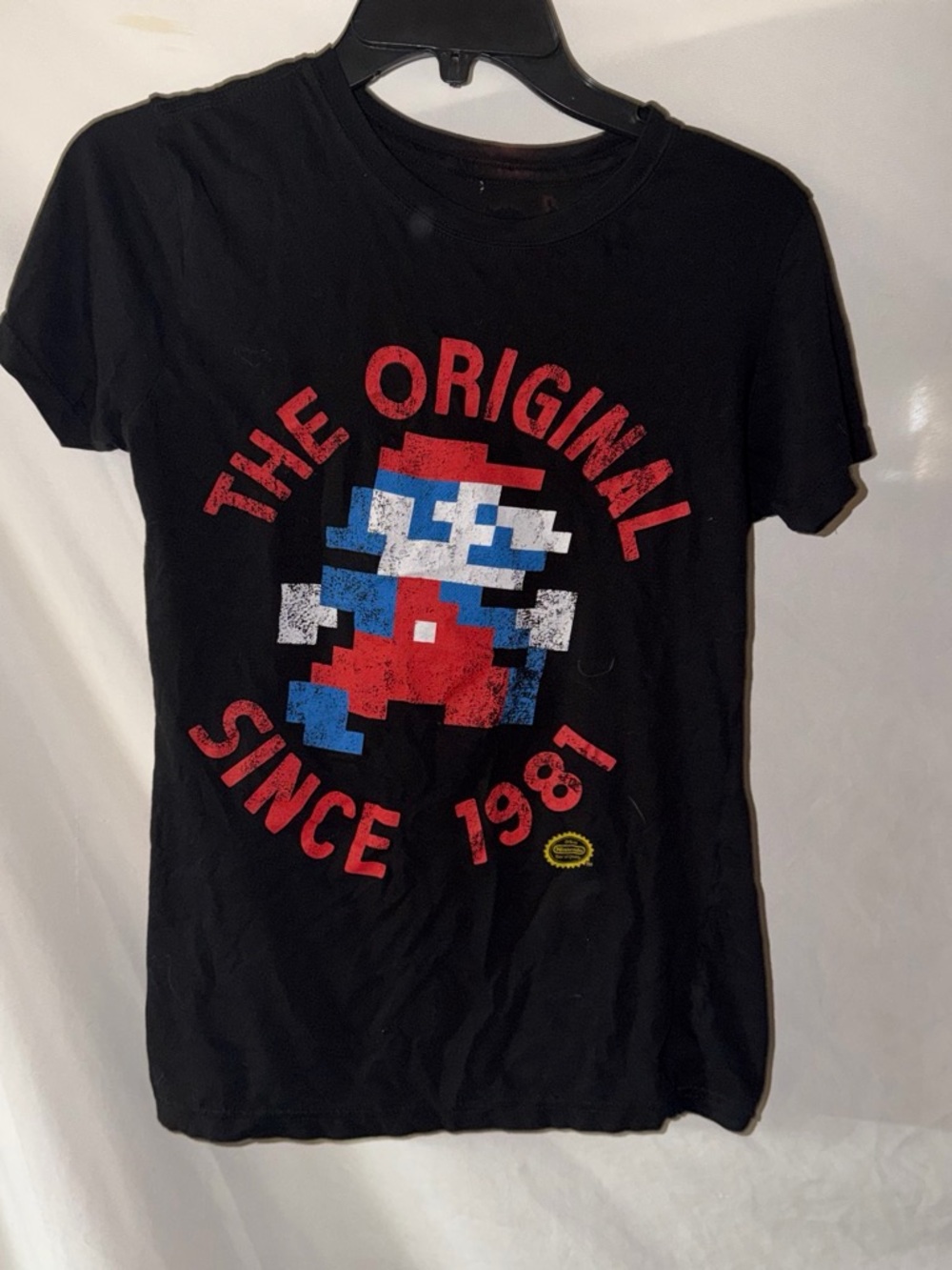 Nintendo Black Tee with Red and Yellow Retro Print